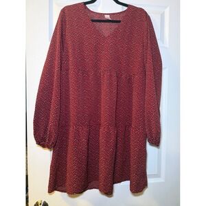 Pink Coconut Boutique Dress Womens L Red Leopard Print Babydoll V-Neck Mini Boho